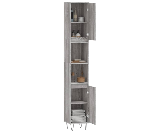 Armario de baño madera contrachapada gris Sonoma 30x30x190 cm