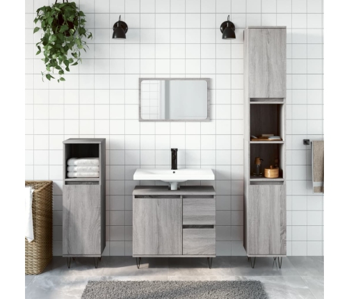 Armario de baño madera contrachapada gris Sonoma 30x30x190 cm