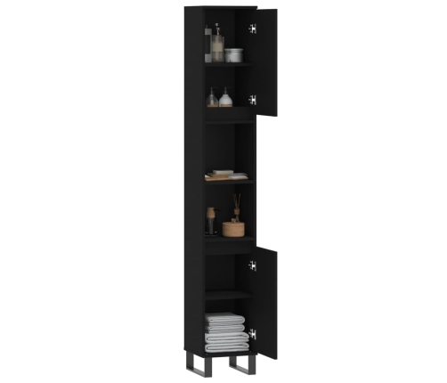 Armario de baño madera contrachapada negro 30x30x190 cm