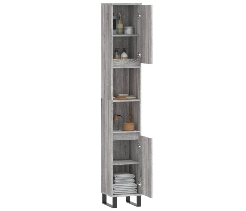 Armario de baño madera contrachapada gris Sonoma 30x30x190 cm