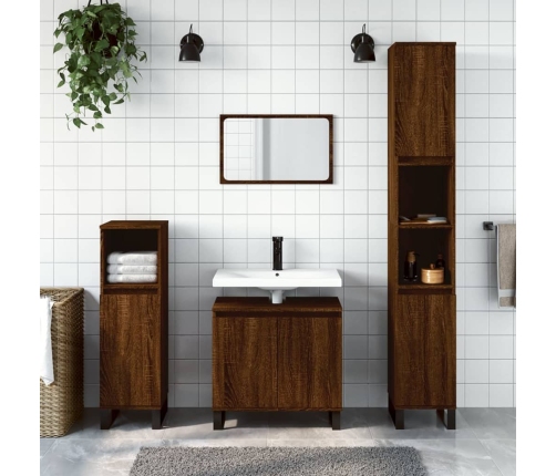 Armario de baño madera contrachapada roble marrón 30x30x190 cm