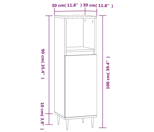 Armario de baño madera contrachapada negro 30x30x100 cm