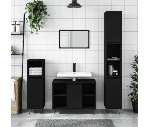 Armario de baño madera contrachapada negro 30x30x100 cm