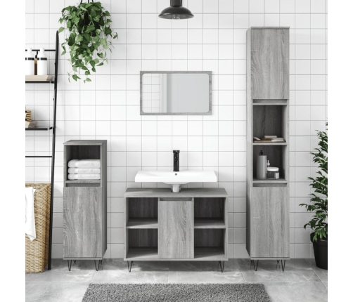 Armario de baño madera contrachapada gris Sonoma 30x30x100 cm