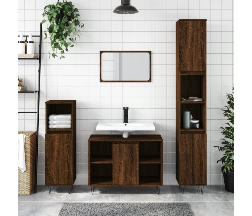 Armario de baño madera contrachapada marrón roble 30x30x100 cm