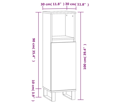 Armario de baño madera contrachapada negro 30x30x100 cm