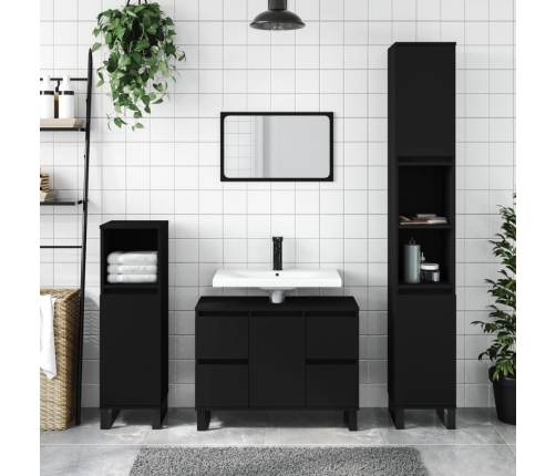 Armario de baño madera contrachapada negro 30x30x100 cm