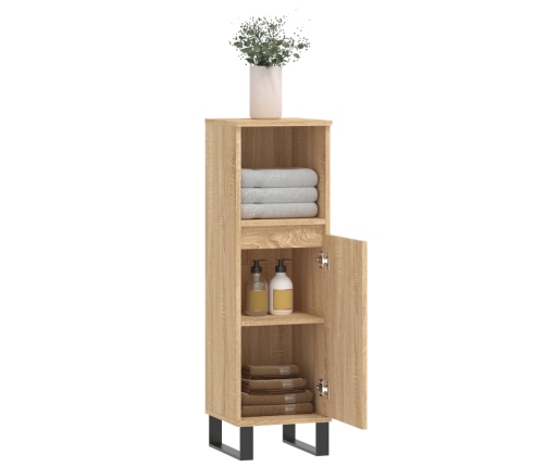 Armario de baño madera contrachapada roble Sonoma 30x30x100 cm