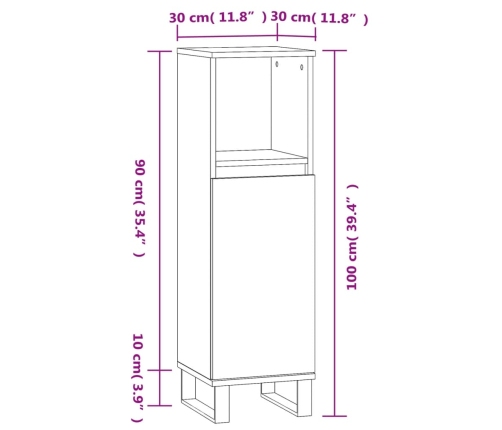 Armario de baño madera contrachapada gris Sonoma 30x30x100 cm