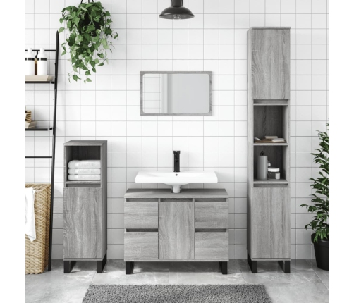 Armario de baño madera contrachapada gris Sonoma 30x30x100 cm