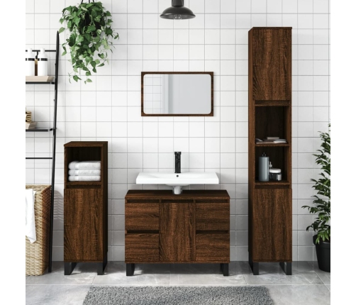 Armario de baño madera contrachapada marrón roble 30x30x100 cm