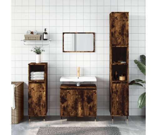 Armario de baño madera de ingeniería roble ahumado 58x33x60 cm