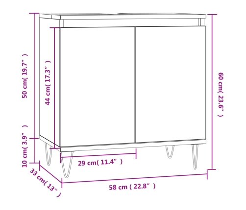 Armario de baño madera de ingeniería negro 58x33x60 cm