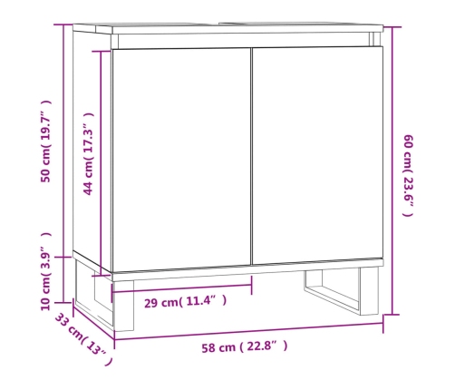 Armario de baño madera de ingeniería negro 58x33x60 cm