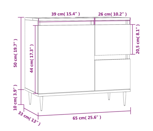 Armario de baño madera contrachapada negro 65x33x60 cm