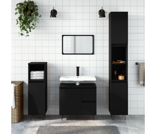 Armario de baño madera contrachapada negro 65x33x60 cm