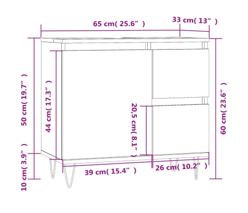 Armario de baño madera contrachapada blanco brillo 65x33x60 cm