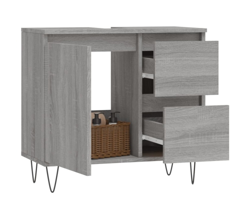 Armario de baño madera contrachapada gris Sonoma 65x33x60 cm