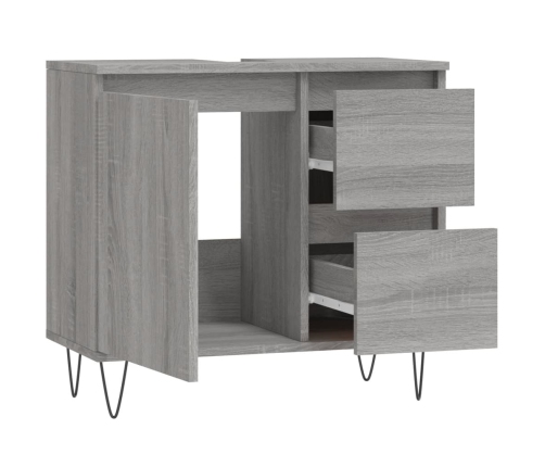 Armario de baño madera contrachapada gris Sonoma 65x33x60 cm