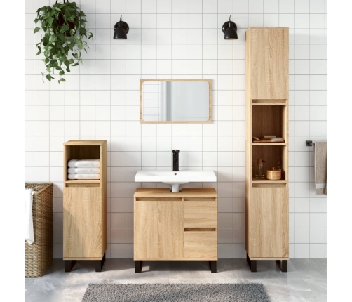 Armario de baño madera contrachapada roble Sonoma 65x33x60 cm