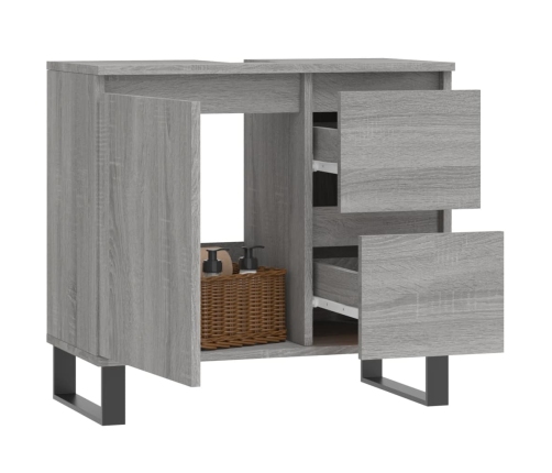 Armario de baño madera contrachapada gris Sonoma 65x33x60 cm