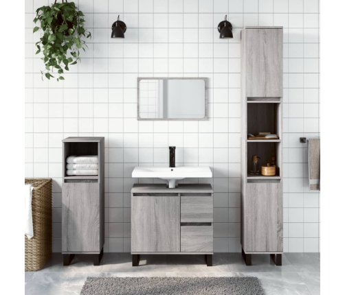 Armario de baño madera contrachapada gris Sonoma 65x33x60 cm