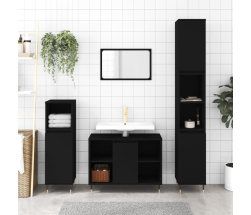 Mueble de baño madera de ingeniería negro 80x33x60 cm