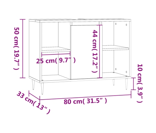 Mueble de baño madera de ingeniería blanco brillo 80x33x60 cm