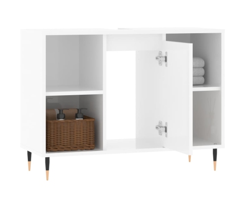 Mueble de baño madera de ingeniería blanco brillo 80x33x60 cm