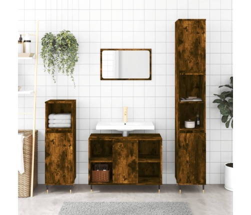 Mueble de baño madera de ingeniería roble ahumado 80x33x60 cm