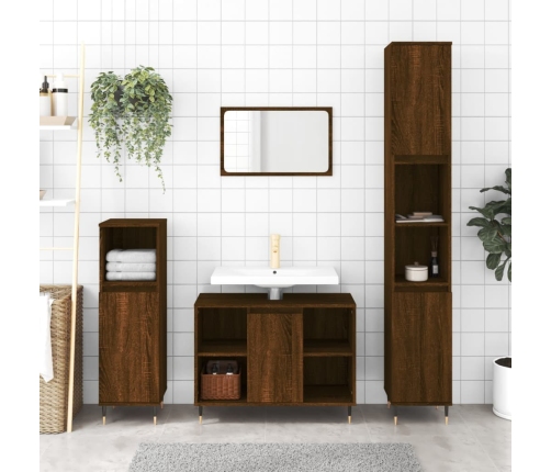 Mueble de baño madera de ingeniería roble marrón 80x33x60 cm