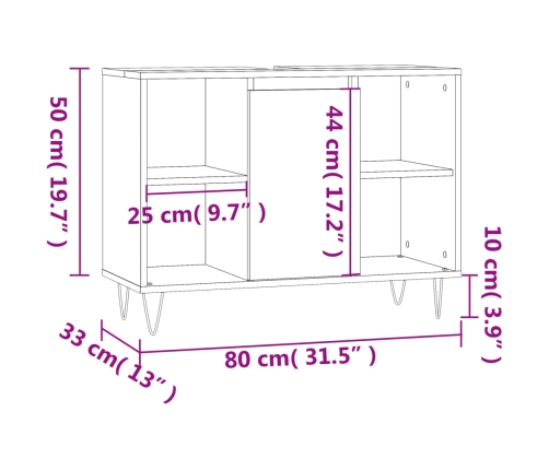 Mueble de baño madera de ingeniería blanco brillo 80x33x60 cm