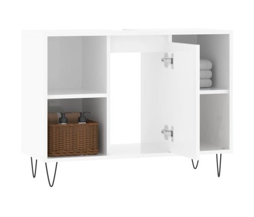 Mueble de baño madera de ingeniería blanco brillo 80x33x60 cm