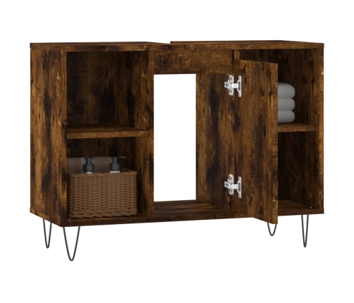 Mueble de baño madera de ingeniería roble ahumado 80x33x60 cm