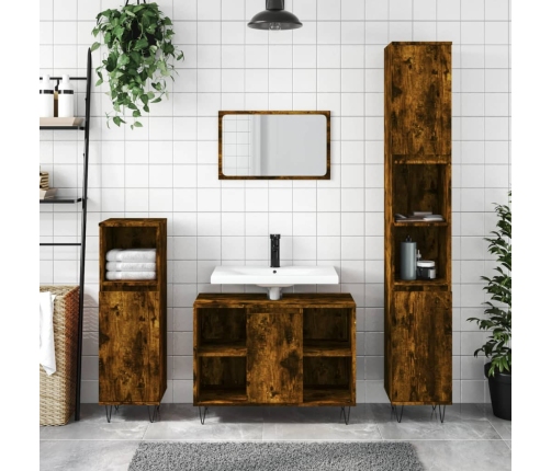 Mueble de baño madera de ingeniería roble ahumado 80x33x60 cm