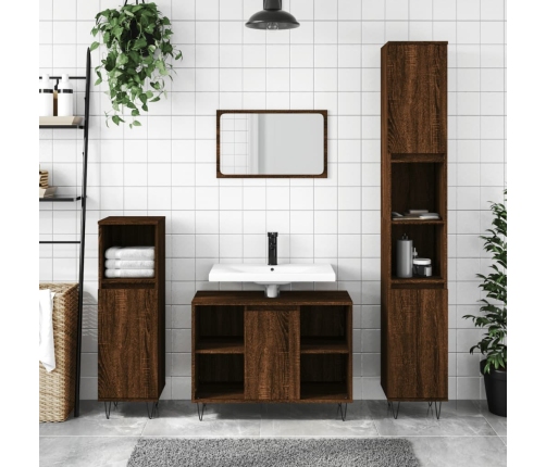 Mueble de baño madera de ingeniería roble marrón 80x33x60 cm