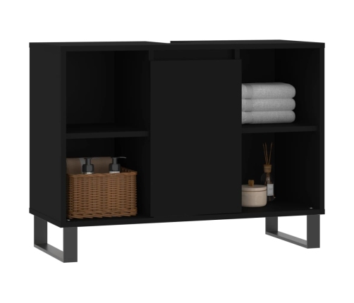 Mueble de baño madera de ingeniería negro 80x33x60 cm