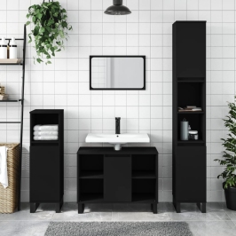 Mueble de baño madera de ingeniería negro 80x33x60 cm