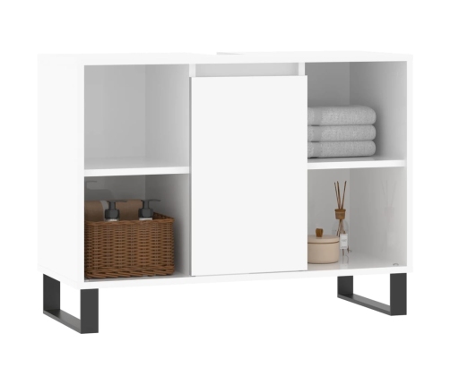 Mueble de baño madera de ingeniería blanco brillo 80x33x60 cm