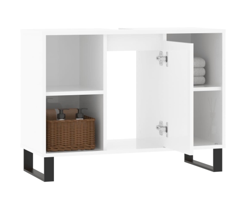 Mueble de baño madera de ingeniería blanco brillo 80x33x60 cm