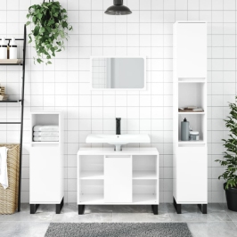 Mueble de baño madera de ingeniería blanco brillo 80x33x60 cm