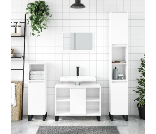 Mueble de baño madera de ingeniería blanco brillo 80x33x60 cm