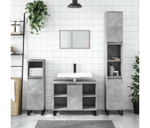 Mueble de baño madera de ingeniería gris hormigón 80x33x60 cm