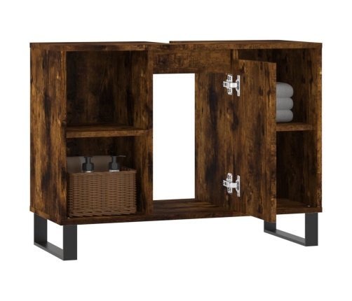 Mueble de baño madera de ingeniería roble ahumado 80x33x60 cm