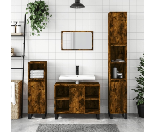 Mueble de baño madera de ingeniería roble ahumado 80x33x60 cm