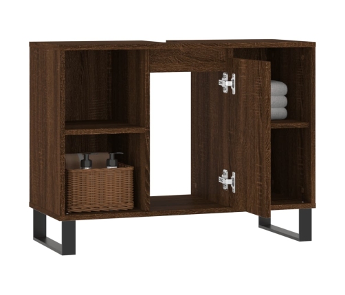 Mueble de baño madera de ingeniería roble marrón 80x33x60 cm