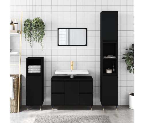 Mueble de baño madera de ingeniería negro 80x33x60 cm