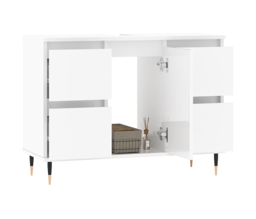 Mueble de baño madera de ingeniería blanco brillo 80x33x60 cm