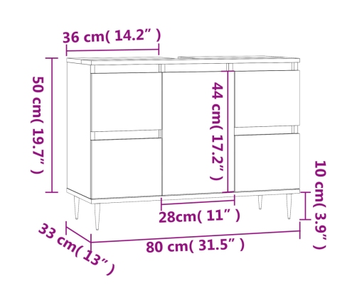 Mueble de baño madera de ingeniería blanco brillo 80x33x60 cm