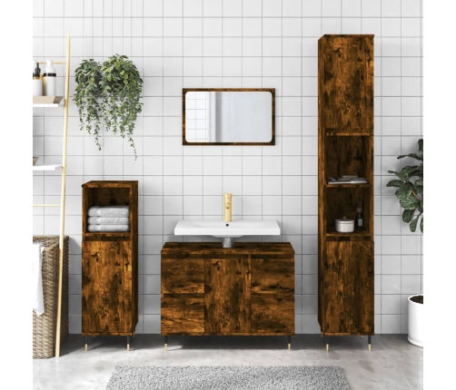 Mueble de baño madera de ingeniería roble ahumado 80x33x60 cm